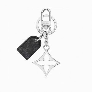 Lv经典老花钥匙扣 包饰与钥匙扣挂件 Lv Cherished Tab 钥匙扣结合 Monogram 帆布标签和牛皮革细节，搭配 Lv 字母四叶草金属挂饰，共同
