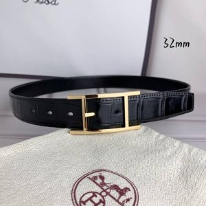 HermèS 爱马仕针扣皮带 原单品质 头层牛皮 黑色鳄鱼纹搭配黑色平纹 32Mm宽 双面可用 配官网H亮金 亮银扣