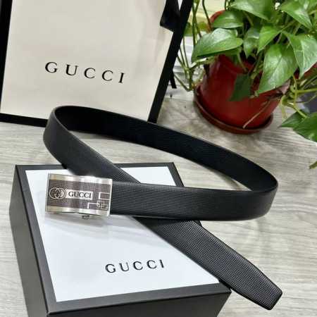 自动扣腰带］Guccl3.5Mm 双面进口头层牛皮制作 搭配经典钢扣 真材实料 时尚经典 做工精致 高端男士皮带 长度可裁剪100 125 - 点击图像关闭