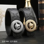 特 范思哲秘原单高档品质专柜官网同步支持Nfc感应宽度3.9精美镶钻扣头意大利双面进口头层小牛皮原版美人头花纹手感极佳 上身郊果棒男士最爱商务休闲两用长度100