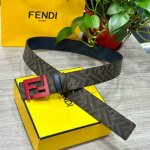 特 Fendi 芬迪 专柜同款 宽4.0Cm 双环正反用腰带 Ff按钉搭扣 兰色cuoio Romano皮革材质 反面面料带有烟草黄和黑色ff图案 四方金属饰面