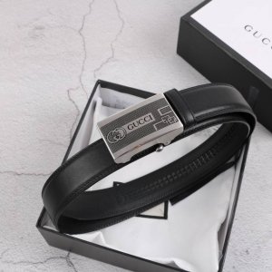 自动扣腰带］Guccl宽3.5Mm 双面进口头层牛皮制作 搭配经典钢扣 真材实料 时尚经典 做工精致 高端男士皮带 长度可裁剪100 125