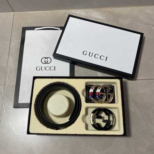 古驰Gucci精品款 ☆双扣礼盒套装 含礼盒 专柜有售 Gucci专柜在售正品 此款采用头层牛皮制作 走线油边细致 正品开模 搭配广州原版扣经久耐用、3.8Cm