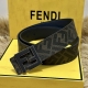 Fendi 芬迪 专柜同款 宽4.0Cm 双环正反用腰带 Ff按钉搭扣 土黄色Cuoio Romano皮革材质 反面面料带有烟草黄和黑色Ff图案 四方金属饰面