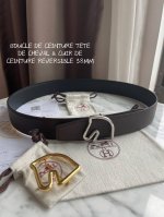 特 Hermes-Boucle De Ceinture Tete De Cheval & Cuir De Ceinture Reversible 38Mm