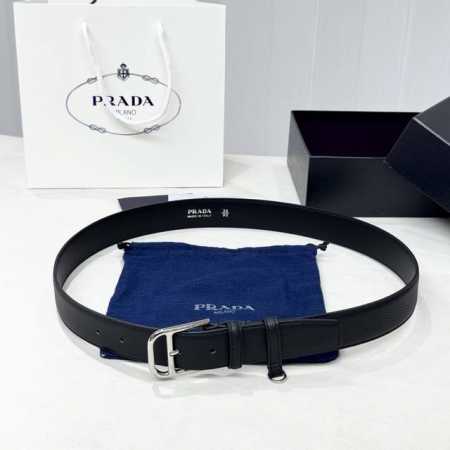 普拉达，挺拔有型！百搭大方，宽3.5Cm 官网同步，进口小牛皮材质，时尚简约款、商务休闲均可使用！ 烤亮银扣 - 点击图像关闭