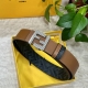 图片包装 Fendi 芬迪 专柜同款 宽4.0Cm 双环正反用腰带 F按钉搭扣 土黄色Cuoio Romano皮革材质 反面面料带有烟草黄和黑色Ff图案 黑色珐