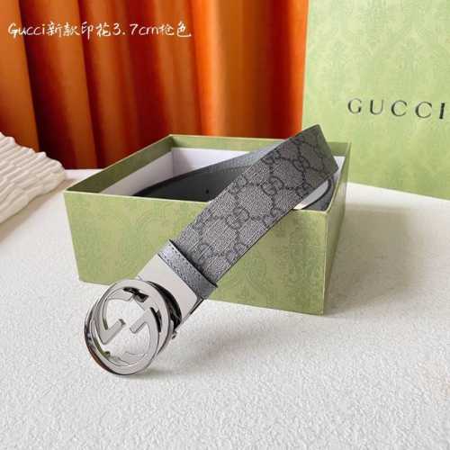 特P170 Gucci 新品 一面新款灰黑Pvc印花 另一面进口灰色猪皮纹小牛皮 搭配可旋转精品铜扣 双面可用 可裁剪 带宽3.7Cm