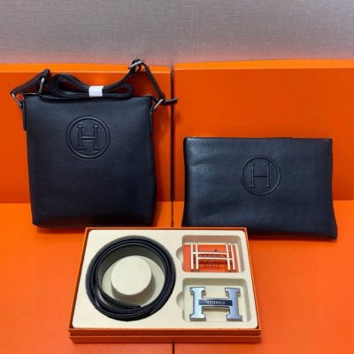 爱马仕HermèS 头层皮质组合礼盒包装腰带俩款包包超级组合 公文包包是很实用的选择。手提包日常是非常适合的。 双扣皮带：头层皮质带身搭配3.8Cm广州原版扣头