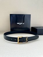 特 宽度3.0Cm Saint Laurent圣罗兰ysl Monogram爆款粒面皮带搭配方扣窄腰带黑色女款