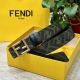 特 片装1 Fendi 芬迪 专柜同款 宽3.0Cm 双环正反用腰带 Ff按钉搭扣 黑色cuoio Romano皮革材质 反面面料带有烟草灰和黑色ff图案 黑色