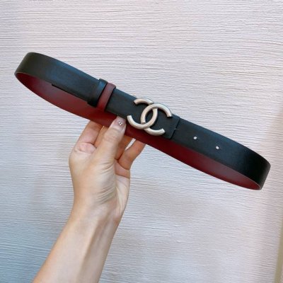 特 C Hanel 24P Cc银色饰面Logo扣 黄铜金属 双面小牛皮腰带 黑 与 枣红！ 3.0Cm 一带两用款式 、经典百搭