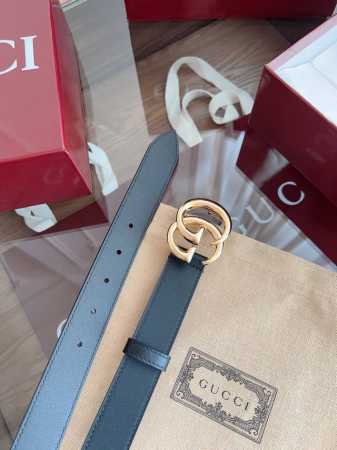 -Gucci 表面头层小牛皮 宽度3.0Cm 专柜新版Logo横标，原版进口南非皮底，精品双G铜扣 高端品质，不惧对比。 - 点击图像关闭
