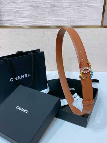 Chanel 24C 水钻粉 红 兰 青 黄彩色金属 Logo搭扣 黄铜金属进口胎牛皮平纹带身 手感柔软 细腻 3.0Cm