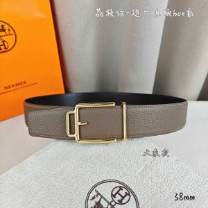 Hermè 爱马仕 双头尖 双面原版 原单品质 进口头层牛皮 大象灰色荔枝纹搭配黑色平纹 寸半38Mm 配H官网新款金 银 黑扣