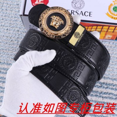 品名：Versace.范思哲原单 材料：百分百头层牛皮，保证真皮。24K纯钢扣双面可用专柜同等质量， 送人自用首选 包装： 请认准如图专柜包装，赠送打孔器，银联