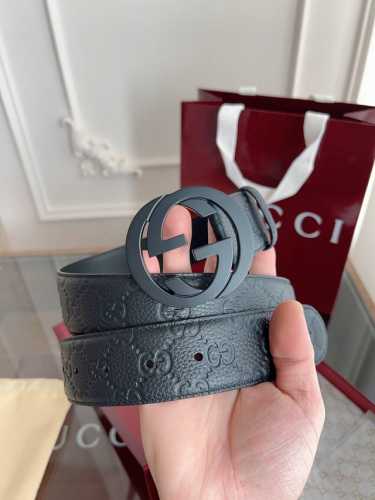 Gucci.古驰 全套包装 3.8Cm进口小牛皮压花, 专柜正品1:1完美复刻. 原版底皮, 采用热压印技术的Gucci Signature皮革精制而成，触感厚