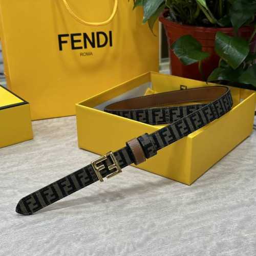 特 Fendl 芬迪 专柜同款 宽20Mm 原版定制布料 单环皮带钢扣 Ff图案布料材质 棕色皮革内衬 单钉镀钯金属配件 时尚潮流 经典系列