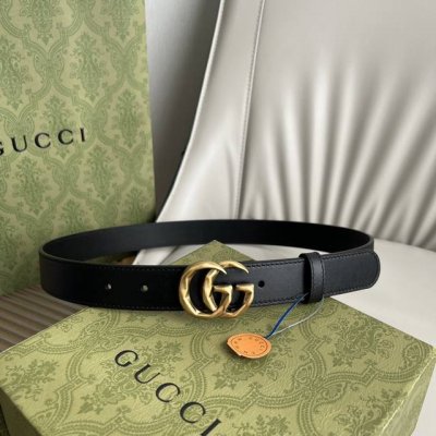 G U C C I 顶级品质 经典款男女通用腰带 3.0宽 双面原厂小牛皮 精致菱形格复古立体双Gg搭扣 顶级