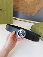 G U C C I 新品圆形互扣式双g搭扣 宽度4.0Cm 经典猪皮纹男士腰带
