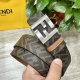 图片包装＋10 Fendi 芬迪 专柜同款 宽4.0Cm 双环正反用腰带 Ff按钉搭扣 土黄色Cuoio Romano皮革材质 反面面料带有烟草黄和黑色Ff图案