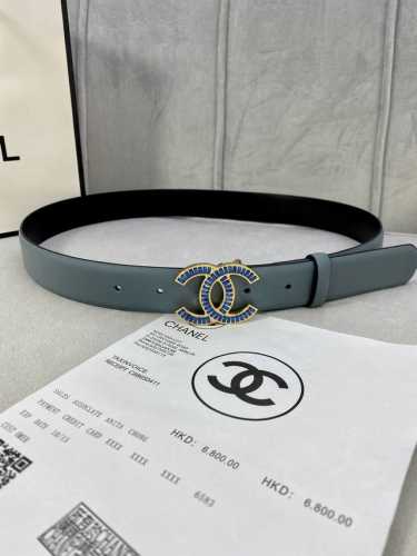 特 宽度3.0Cm Chanel 香奈儿 女士腰带皮带新款柔软的进口小牛皮金 银色方钻金属钢扣。