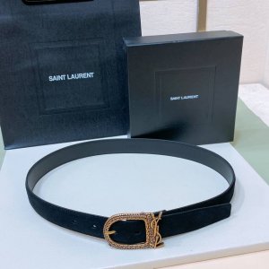 特P200 Saint Laurent 23圣罗兰女士腰带皮带 Cassandre仿鹿绒 铜扣 、原厂精密电渡扣头，意大利原厂皮，宽3.0代购级。