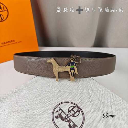 特 HermèS爱马仕 双头尖 双面原版 原单品质 进口头层牛皮 灰色 荔枝纹搭配黑色平纹 寸半38Mm 配官网新款H金 银扣