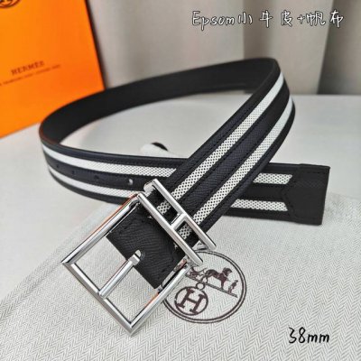 HermèS 爱马仕 新款针扣皮带 原单品质 原版Epsom小牛皮搭配帆布材质 黑色 38Mm宽 配官网亮金 亮银扣 可翻转五金两面可用