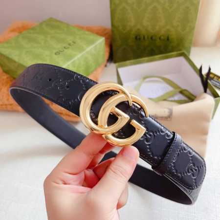 特 Gucci 古奇经典款，双面原厂小牛皮压花搭配精品五金腰带，正品规格 3.8Cm - 点击图像关闭