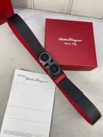 特 宽度3.5Cm Ferragamo 菲拉格慕 两面手掌纹双面头层牛皮皮带，配有金 白 枪色金属Gancio双扣。该皮带可调节，且能根据需要剪裁，达到修身效果