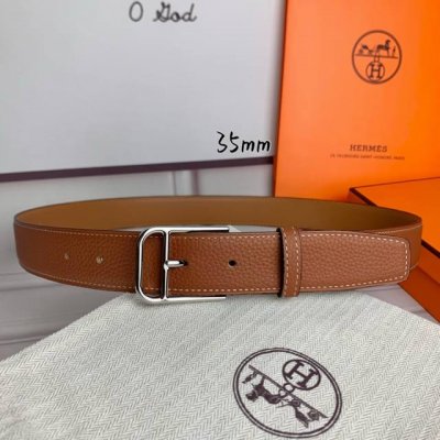 HermèS 爱马仕 新款针扣皮带 原单品质 进口头层牛皮 土黄色荔枝纹面搭配土黄色平纹底 35Mm宽 配官网亮金 亮银扣