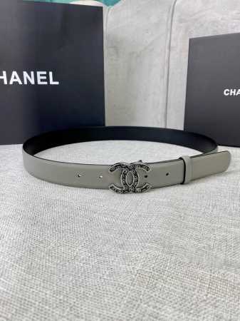特 宽度3.0Cm Chanel 香奈儿 平纹牛皮金 银 色金属暗印品牌logo磨胶钢扣。 - 点击图像关闭