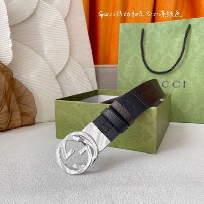 Gucci新款压花腰带，底部为咖色牛皮压小花，搭配专柜精品旋转扣，宽3.8Cm