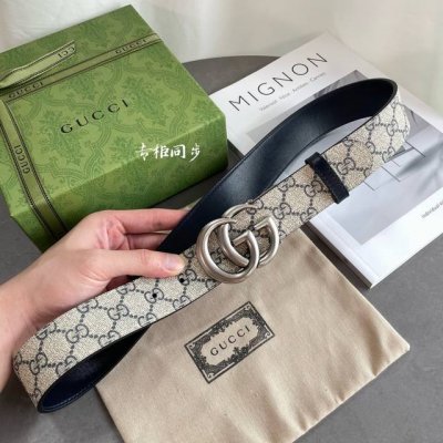 Gucci 2025最新专柜系列兰花 款号 627055 92Tin 4075 双面进口原厂防水Pvc材质 比牛皮还耐用 宽度3.7Cm 可旋转古铜白银双G带扣