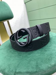 Gucci 古驰 4.0 新品 饰互扣式双g搭扣宽版腰带 官网新款皮带 进口荔枝纹牛皮 热压花