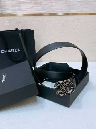 Chanel 24C 树脂黑 与 白 水钻金色金属 Logo搭扣 黄铜金属进口胎牛皮带身 手感柔软 细腻 3.0Cm - 点击图像关闭