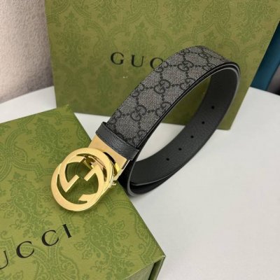 G U C C I 頂級品质 寬度3.7Cm一面專用訂製灰色帆布面料 衬托原厂猪皮纹灰色底 全新開模旋轉精密電鍍搭扣 对版专柜