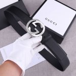 宽度4.0 Cm Gucci 加厚钢扣手掌纹雙面頭層、採用精挑細選進口頂級牛皮，手感柔軟細膩！品质保证！