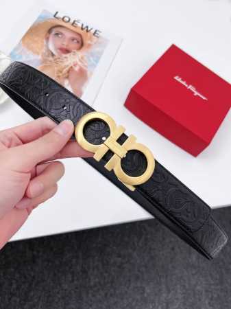 顶级原单复刻版 ，配送专柜全套礼盒包装进口原厂头层牛皮皮带 Ferragamo.菲拉格慕 支持nfc扫码 宽度3.5Cm 高级定制款男士腰带 双面进口牛皮 可双 - 点击图像关闭