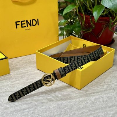 Fendl芬迪专柜同款 宽20Mm 原版定制布料 单环皮带钢扣 Ff图案布料材质 棕色皮革内衬 单钉镀钯金属配件 时尚潮流 经典系列