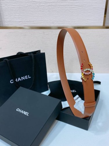 Chanel 24C 水钻粉 红 兰 青 黄彩色金属 Logo搭扣 黄铜金属进口胎牛皮平纹带身 手感柔软 细腻 3.0Cm