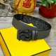 特P170 Fendi（芬迪）专柜同款 宽4.0Cm 双环正反用腰带 Ff按钉搭扣 Cuoio Romano皮革材质 反面面料带有烟草黄和黑色Ff图案 金属饰面