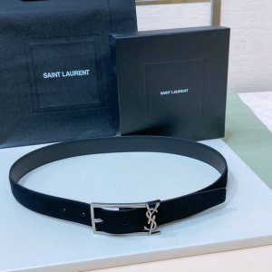 特P200 Saint Laurent 23圣罗兰女士腰带皮带 Cassandre仿鹿绒 皮方扣 、原厂精密电渡扣头，意大利原厂皮，宽3.0代购级。