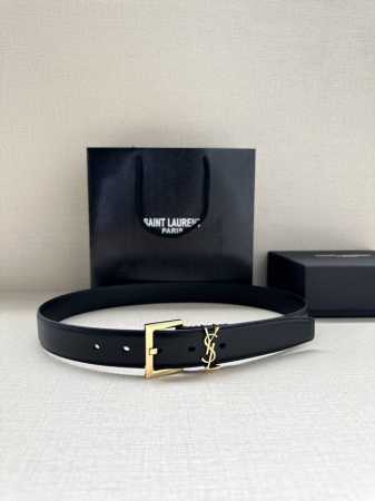 特 宽度3.0Cm Saint Laurent圣罗兰Ysl Monogram爆款粒面皮带搭配方扣窄腰带黑色女款 - 点击图像关闭