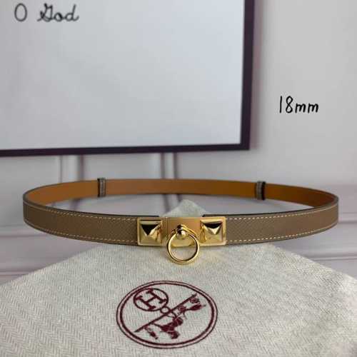 HermèS 爱马仕女款金字塔腰带，进口手掌纹，灰色＋E土黄色平纹底，配原单钢扣，带身18Mm宽，腰围大小可调节