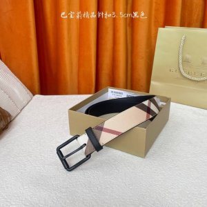 Burberry 巴宝莉专柜同步平滑皮革腰带 搭配精品针扣 装饰品牌经典格纹 宽度:3.5Cm