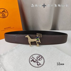 特 HermèS爱马仕 双头尖 双面原版 原单品质 进口头层牛皮 咖啡色 荔枝纹搭配黑色平纹 寸半38Mm 配官网新款H金 银扣