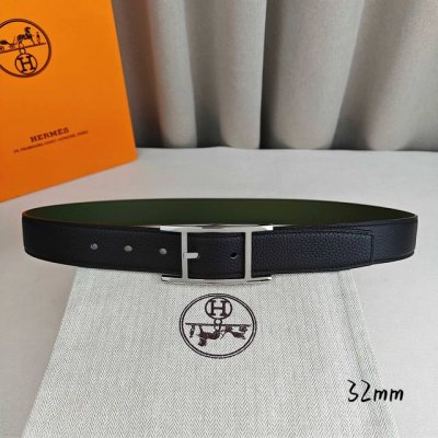 Her~MèS 爱~马仕针扣 顶级品质 头层牛皮 黑色荔枝纹搭配绿色平纹底 32Mm宽 双面可用 配官网经典H银 金 枪扣