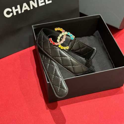 Chanel 24C 彩色水钻 Logo搭扣 黄铜金属 进口胎牛皮带身 手感柔软 细腻 3.0Cm